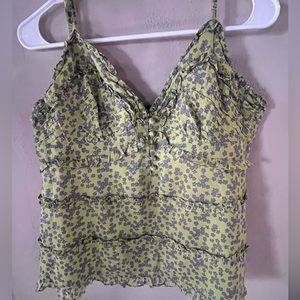 Anthropology Pinkerton Mini Print Floral Blue on Lime Spaghetti Straps large
